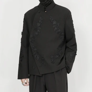 2023 Есента нов всекидневен костюм, палто, мъжки Ретро Нов китайски свободен кратък костюм, с наклонена линия на шията отпред