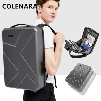 COLENARA Нова раница мъжки ABS с твърд корпус, Голям голям чанта за лаптоп USB зареждане, училищен раница за пътуване със защита от надраскване