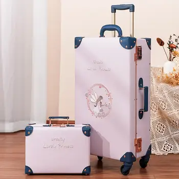 FirstMeet ретро кожена багаж, модерен пътнически куфар с чанта, 20/24/26 инча, преносим куфар с парола, чанта за количка