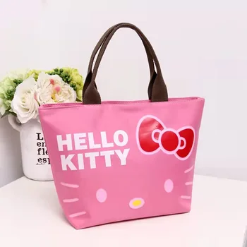 Hello Kitty Скъпа мультяшная чанта Bento Bag дамска чанта на рамото чанта за майките на Тъканта, чанта за ръчно пренасяне за момичета Чанта за съхранение с голям капацитет