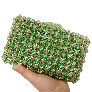 KHNMEET Green Чантата си за Женски партита вечерни чанти, Дамски чанти Кристални дневни клатчи Гривни Дамски чанти през рамо SC808