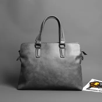 Бизнес сиво Куфарче от мека кожа, за мъже, луксозни чанти, висококачествена чанта-месинджър, Мъжки офис чанти за преносими компютри