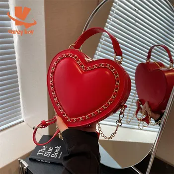 Брандираната Женствена Чанта През Рамо Love Heart Shaped Design Кожена Чанта През рамо 2023, Нов Стил, Дамски Чанти-незабавни посланици, Скъпа Луксозна Чанта