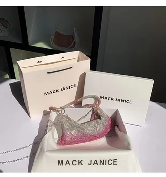 Вечерна дамска чанта с градиентным розов блясък и лъскави диаманти, луксозна дамска чанта, Клатч за сватбени партита, женствена чанта през рамо