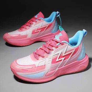 Висококачествено Розово баскетбол тенис обувки за жени, мъже Модни баскетболни обувки, модни флуоресцентни улични обувки, Мъжки спортни обувки