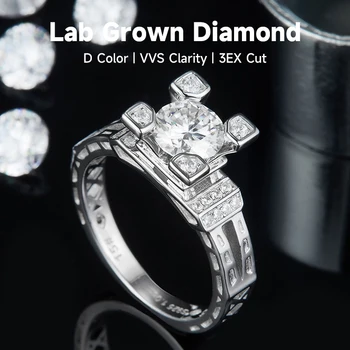 Годежен пръстен с разкошен диамант 1 карат от сребро 925 проба, висококачествено пръстен с диамант кула, отгледана в лаборатория, за бижута с предложение за ръката и сърцето си за приятелка