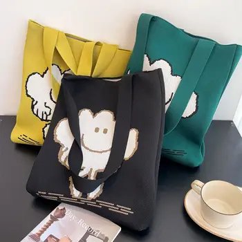 Голям чанта ръчно изработени Ръчно плетени от анимационни вълна, плетени калъф чанта през рамо дамски чанти-тоут