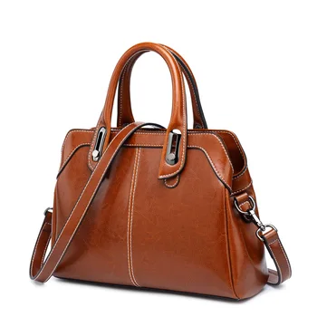 Дамска чанта от естествена кожа с горната дръжка, чанта през рамо, модерен масло восъчни портмонета и чанти от телешка кожа, чанти-незабавни посланици, чанти-тоут