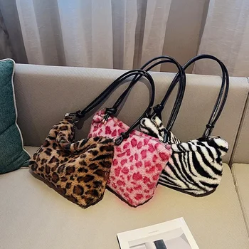 Дамски дизайнерска чанта от изкуствена кожа с леопардовым принтом, меки плюшени, чанти и портмонета, чанти-тоут, женствена чанта през рамо, клатч