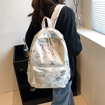 Дамски Новата Гореща Училищна чанта с двойно рамо, модерен Стотици Леки торбички с надписи, Графити, Просто случаен раница с голям капацитет