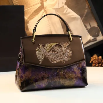 Дамски чанти от естествена кожа, луксозна модерна елегантна чанта-месинджър с бродерия Финикс, преносими чанти във формата на миди, новост 2024 г.