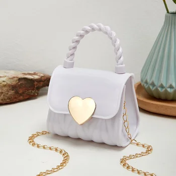 Детски чантата си през рамо, PVC, детски модни мини-чанти, скъпа чанта с петна във формата на сърце, малък желейная чанта на верига за момичета
