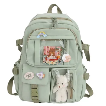 Естетичен раница за японски момичета Сладки училищни чанти за ученици-тийнейджъри С джобове Kawaii Женски лаптоп Harajuku Mochila