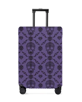 Защитен калъф за пътищата багаж с черепа лилав цвят за 18-32-инчов куфара с пътни принадлежности, еластичен прахоустойчив калъф, защитен ръкав