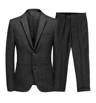 Индивидуален Мъжки комплект костюми Класически намаляване от 2 части, Однобортные Ежедневните Бизнес костюми, От вълна на коледна елха (Сако + панталон)