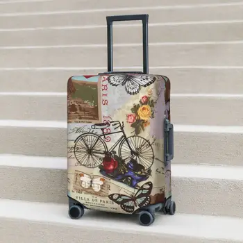Калъф за куфара с шарките на Париж, пеперуди, Ретро еластичен калъф за аксесоари за багаж за почивка и бизнес