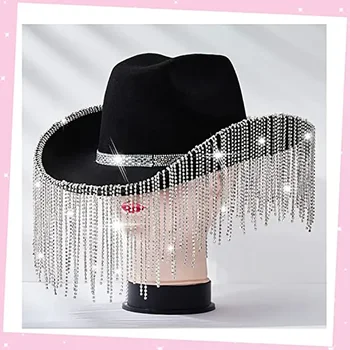 Ковбойская шапка с пискюли от розов планински кристал за жени, елегантни шапки с пайети, аксесоар за коса, подаръци за дамите, партита, булка, мода декорация