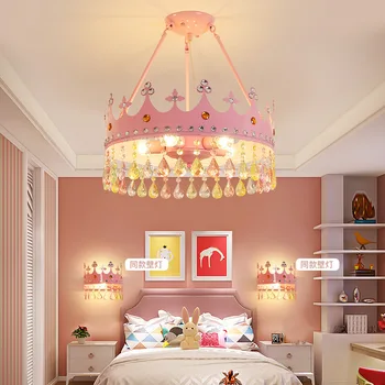 Кристален полилей във формата на корона за детска стая, модерен минималистичен лампа за стаята на принцесата, лампа за спални