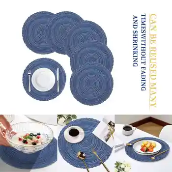 Кръгли плетени салфетки за маса за хранене, комплект от 6 тъкани топлоустойчива нескользящих подложки за кухненската маса, 36 диаметри, синьо