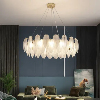 луксозен кристален полилей, дизайн пера, полилей E14, хол, кристална окачен лампа, спалня /кухня / хотел, кристална лампа