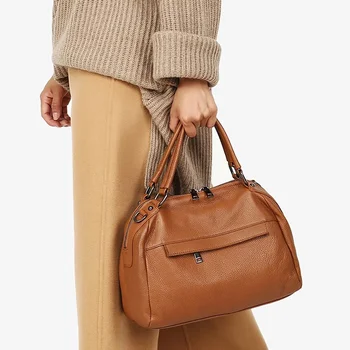 Луксозни чанти, Дамски Чанти Дизайнерски Реколта чанта от естествена кожа 2024 Лято Ретро Чанта за пазаруване с голям капацитет Bolsa