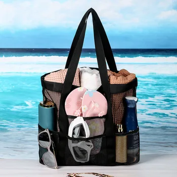 Лятна Голяма плажна чанта с 8 джоба за кърпи за ръце, окото здрава плажната чанта за детски играчки, водонепроницаемое бельо, имат плажна чанта-тоут