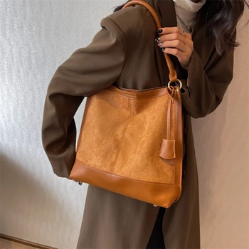 Маркови дизайнерски чанти през рамо с голям капацитет за жени от изкуствен велур Модни пътни чанти през рамо Реколта чанта-тоут Дамски портфейли