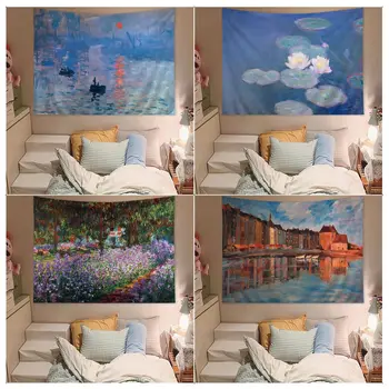 Маслени картини на Моне Cartoony гоблен Стенни килими в стил Хипи и Декор на хотел Стенни кърпи