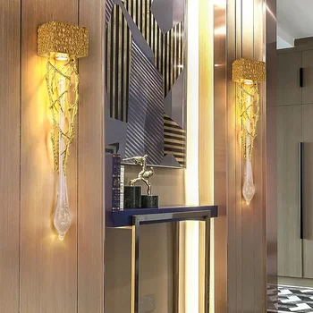 Модерен Кристална Луксозен Led монтиран на стената лампа Златен цвят на Съвременен ТВ-фон, с монтиран на стената лампа за спални, прикроватной нощни шкафчета, в хола, аплици за ресторант