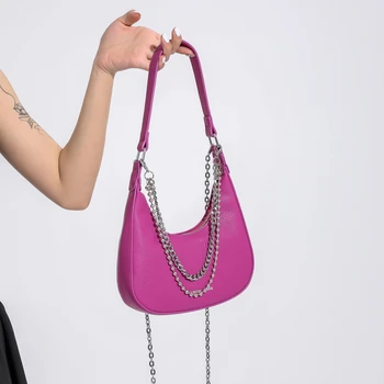 Модерна дамска чанта във формата на полумесец, дамски дизайнерска чанта под мишниците, в чантата, клатч от изкуствена кожа, дамска чанта за през рамото на веригата