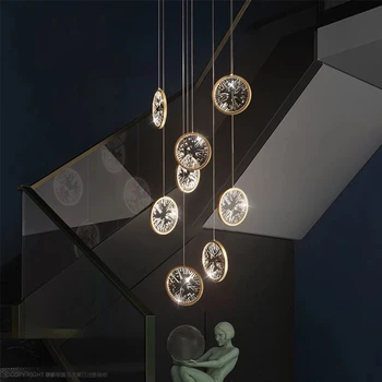 Модерна кристален полилей за стълби, led златен / черен подвесная лампа за трапезария, Луксозно кольцевое осветление за спалня, кръгла блясък
