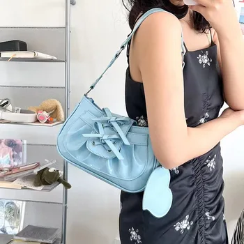 Модерна чанта през рамо в стил модерен момиче, скъпа девчачья чанта от лачена кожа под мишниците, огледална чанта с лък, модерна и лесна луксозна чанта през рамо