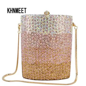 Модерни дизайнерски вечерни чанти KHNMEET, дамски луксозни клатчи в бутылочном изпълнение, чанта с декорация във формата на кристали по поръчка, SC796