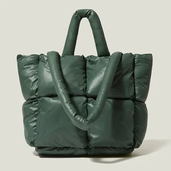 Модни Големи чанти с подплата, дизайнерски ватиран Дамски чанти през рамо, луксозна Найлон Naka памучен чанта през рамо, Зимна чанта 2023