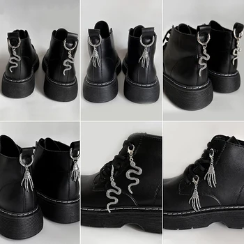 Модни Панковская Готина Обтегач за обувки с черепа, Персонални Метални Обувки Martin под формата на Змия, Аксесоари, в Британския стил, Украса за Хелоуин