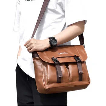 Мъжка чанта през рамо, богат на функции модни реколта чанта за лаптоп от изкуствена кожа, мъжки чанти-месинджър през рамо