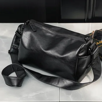 Нова мъжка чанта през рамо от мека кожа, ежедневна чанта през рамо, чанта-месинджър голям капацитет, однотонная модерна чанта