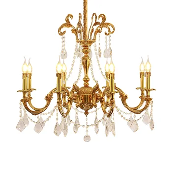Окачен лампа DINGFAN в стил рококо от месинг, led осветителни тела, висящи кристални Домашен модерен и луксозен бронзова лампа Полилей