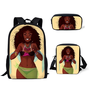 Популярни Черни Африкански момичета С 3D Принтом, 3 бр./компл., Училищни чанти за ученици, Раница за лаптоп, Наклонена чанта на рамото, молив случай