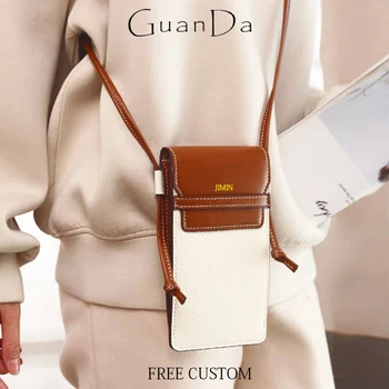 Потребителското име, с модерна дамска чанта през рамо за телефон, луксозен дизайн, тънка чанта с капак, ежедневни универсална чанта през рамо от естествена кожа