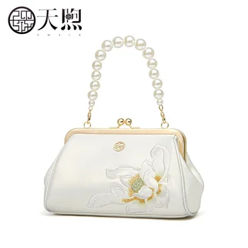 Преносима чанта за през рамо в китайски стил от луксозна марка Pmsix Light дамски чанта от телешка кожа с бродерия от старши дизайнер