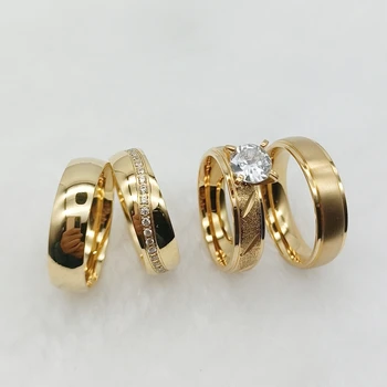 Пръстен с кубическим цирконием с диамантен пръстен, сватбени комплекти за двойки, 18-каратово позлатените годежен пръстен с диаманти