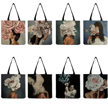Пътна чанта за пазаруване Подарък образование учител Женствена чанта през рамо с цветя на момиче художествен принтом Женствена чанта на открито Преносима сгъваема