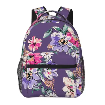 Раница с лилаво цвете, Женски Мъжки раница с голям капацитет, Пътна чанта на открито, Всекидневни раница
