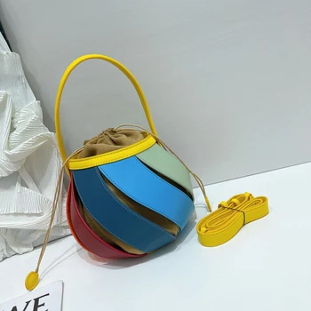 Ретро Геометрична чанта-кофа от PVC с завязками в стил мозайка, дамска чанта, моден тренд 2023, чанта през рамо, Луксозната марка дизайнерски чанта