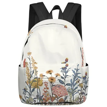 Ретро раница с диви цветя и ретро-растения, ученически чанти за тийнейджъри, момичета, студентки, чанта за лаптоп, Дамски ежедневни раница за пътуване