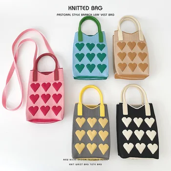 Розова Мини чанта За Телефон Love, Корейската Универсална Нишевая Дизайнерска Дамска Чанта През Рамо, Студентски Портфейл Y2k, Модни Вязаная Чанта