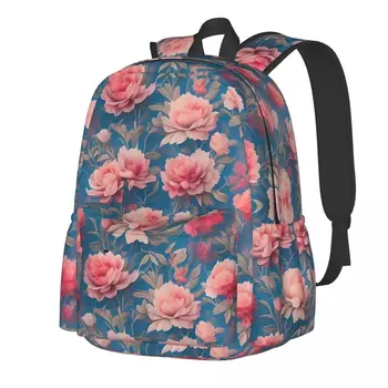 Розова раница с цветя модел, цветя, растителна, безшевни раници за новостите, вело-леки ученически чанти за момчета, дизайнерски раница
