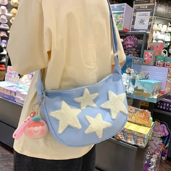 Симпатична чанта-месинджър с петолъчна звезда, чанта-тоут, раница за почивка, чанта през рамо с голям капацитет, училищна чанта, дамска чанта