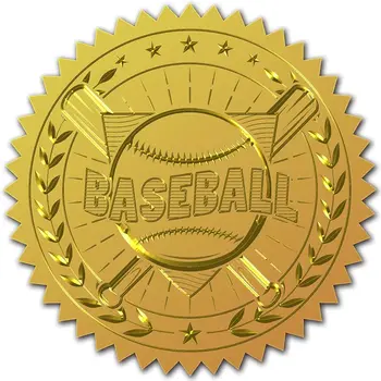 Стикер от златно фолио 50 мм, бейзбол, 100 бр., сертификати, спортни стикери от фолио с позлатени релефни, кръгли етикети с релефен за пликове